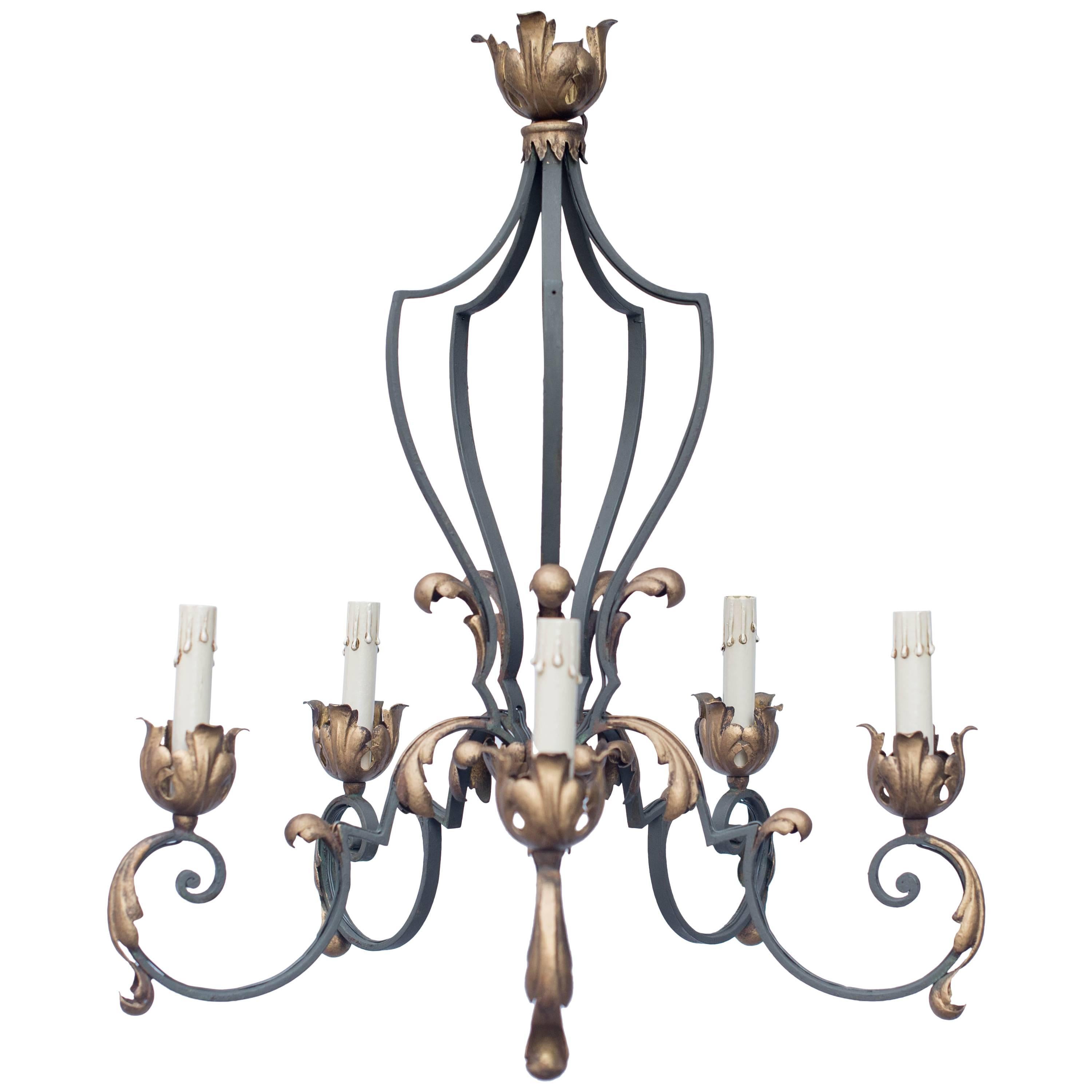 Early 20th Century French Iron Chandelier For Sale