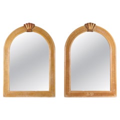 Pair of rattan and copper mirrors