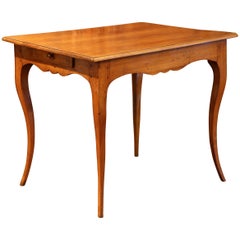 18th Century French Louis XV Carved Cherry Side Table with Drawer