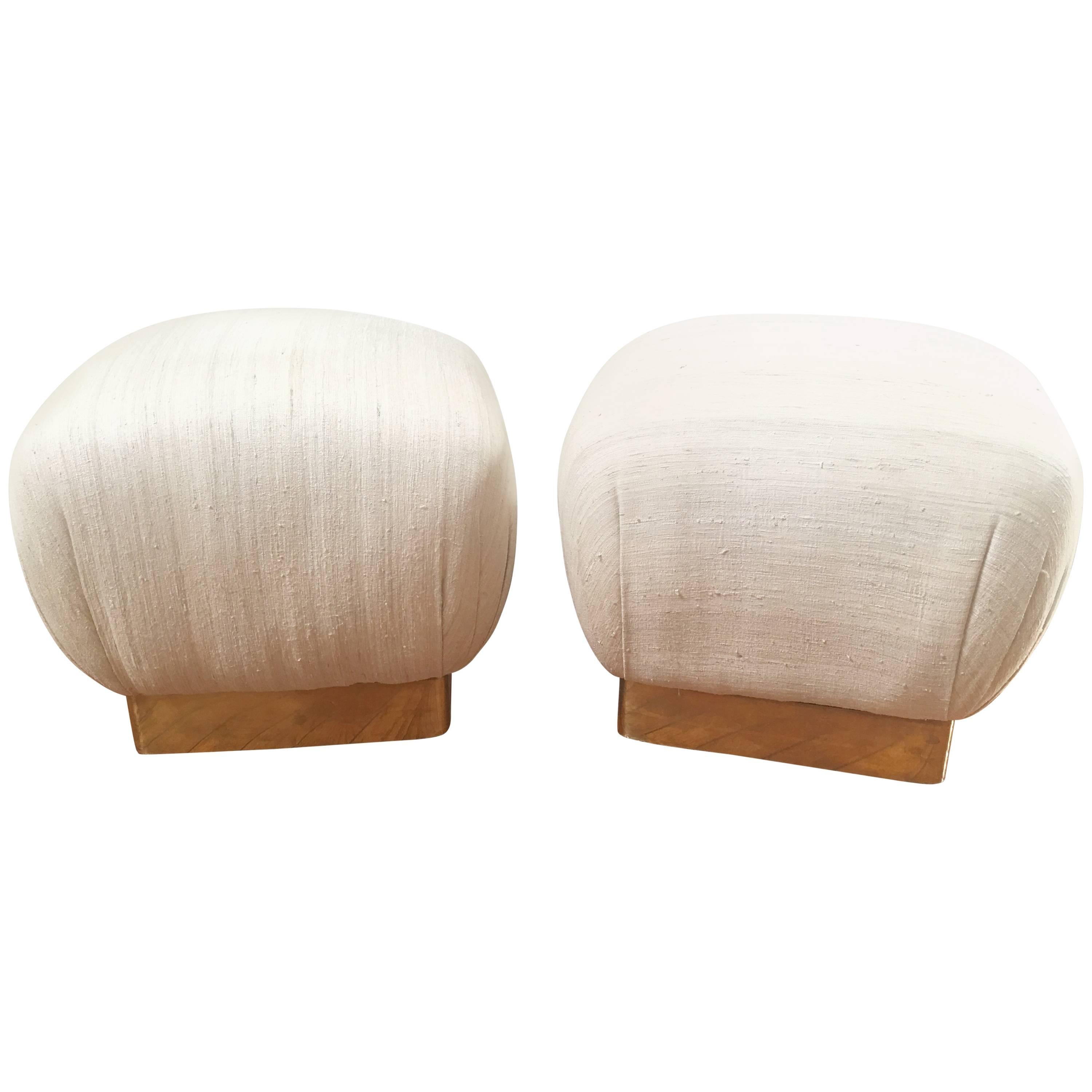 Pair of Karl Springer Style Poufs or Ottomans