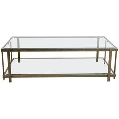 Large Graphical Glass Coffee Table on an Elegant Brass Frame, France, 1970s 11