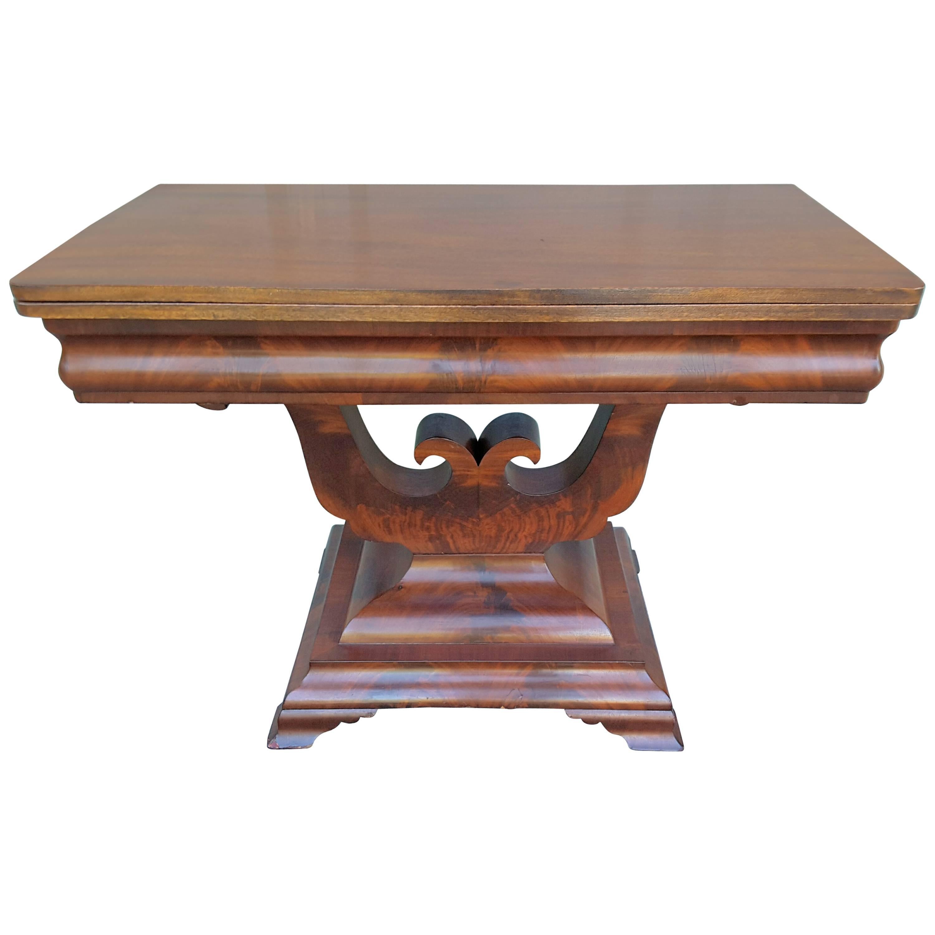 Fine Regency Flame Mahogany Lyre Base Side Table Games Table For Sale