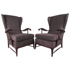 Pair of Mid-Century Modern Paolo Buffa Wingback Lounge Chairs