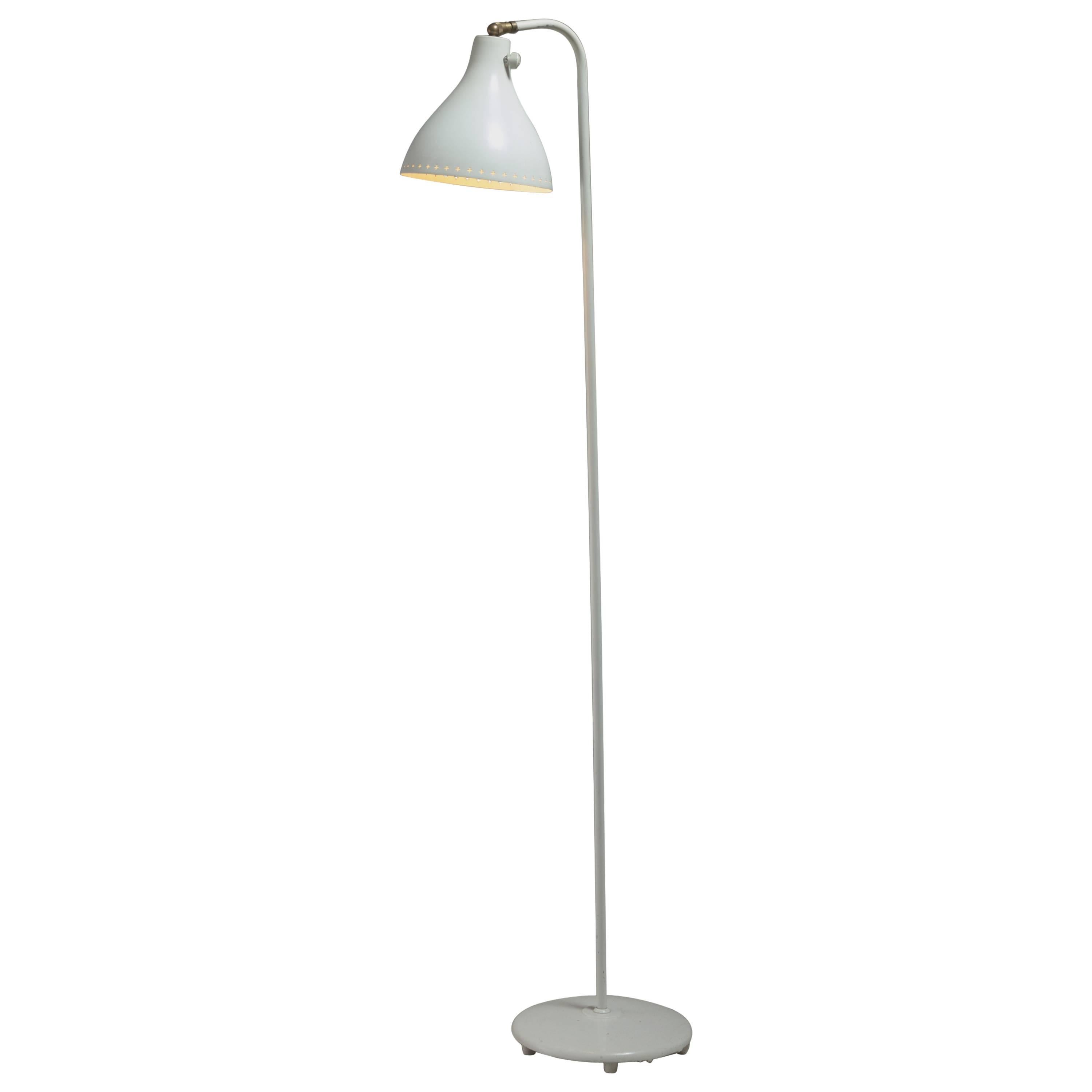 Jac Jacobsen White Metal Floor Lamp, Norway, 1950s For Sale