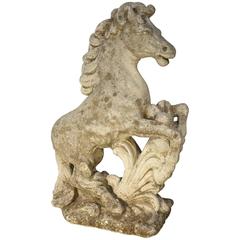 Antique Italian Statuary Horse Rampante with Lichen Patina, from Lake Como