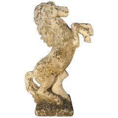 Antique Italian Horse Statuary in Rearing Pose, Lichen Patina, from Lake Como