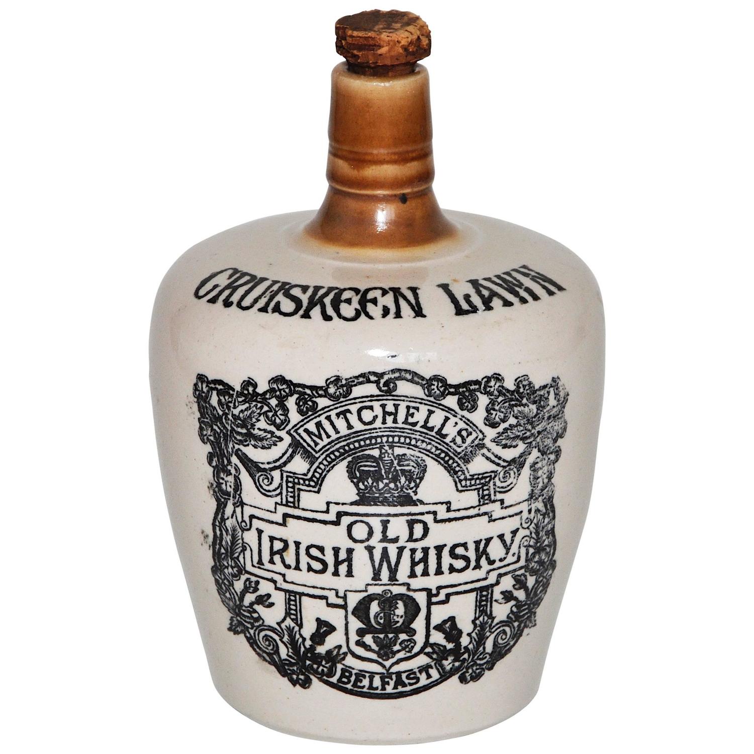 Old Antique Irish Whiskey Ceramic Stoneware Jug For Sale at 1stdibs