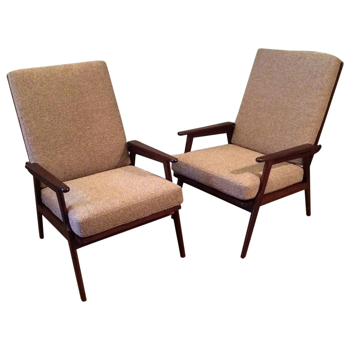 Pair of Italian High Back Beech Lounge Chairs