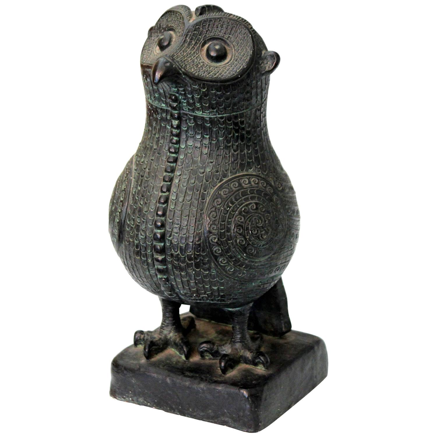 Vintage Replica Ancient Chinese Bronze Owl Sculpture For Sale at 1stdibs
