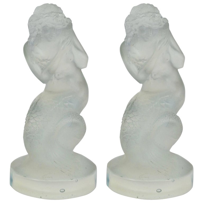René Lalique Pair of Opalescent Naiade Car Mascotte For Sale