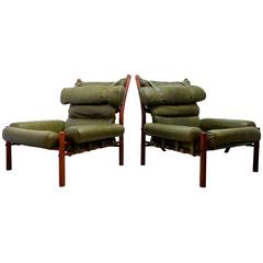 Arne Norell Easy Chairs with Stools Model Inca