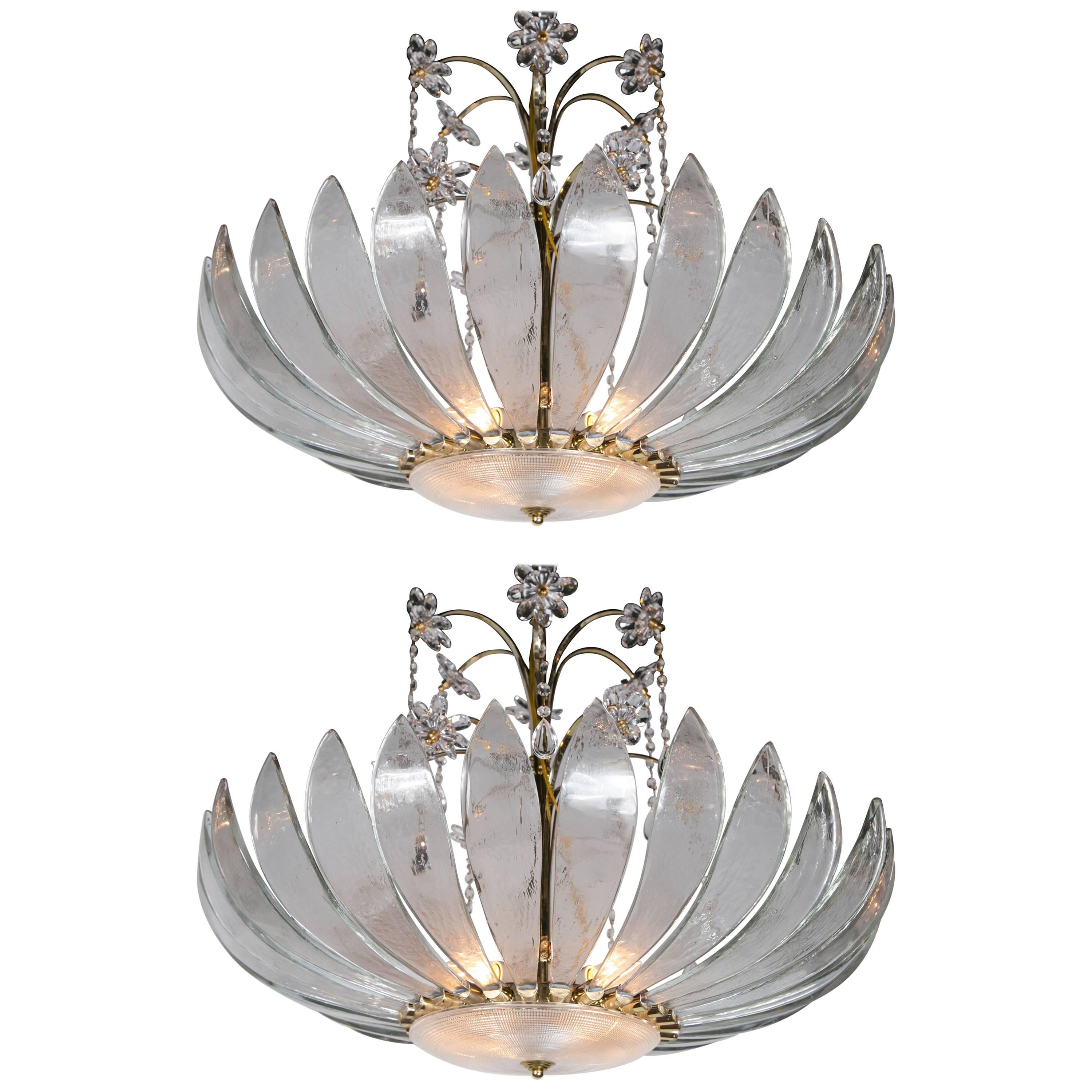 Pair of Large 1930 French Light Fixtures with Interior Lights For Sale