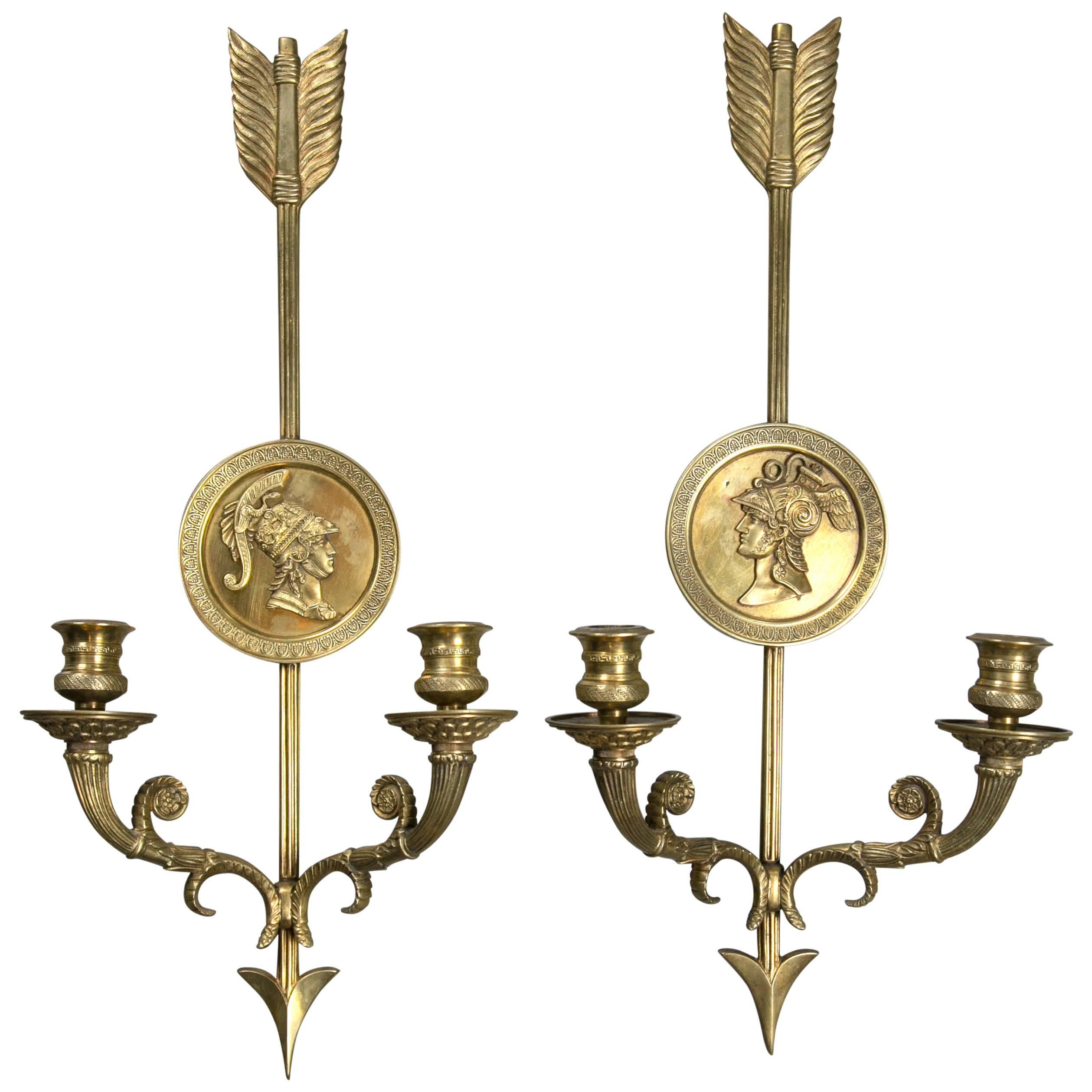 French Empire Style Double-Light Sconces For Sale