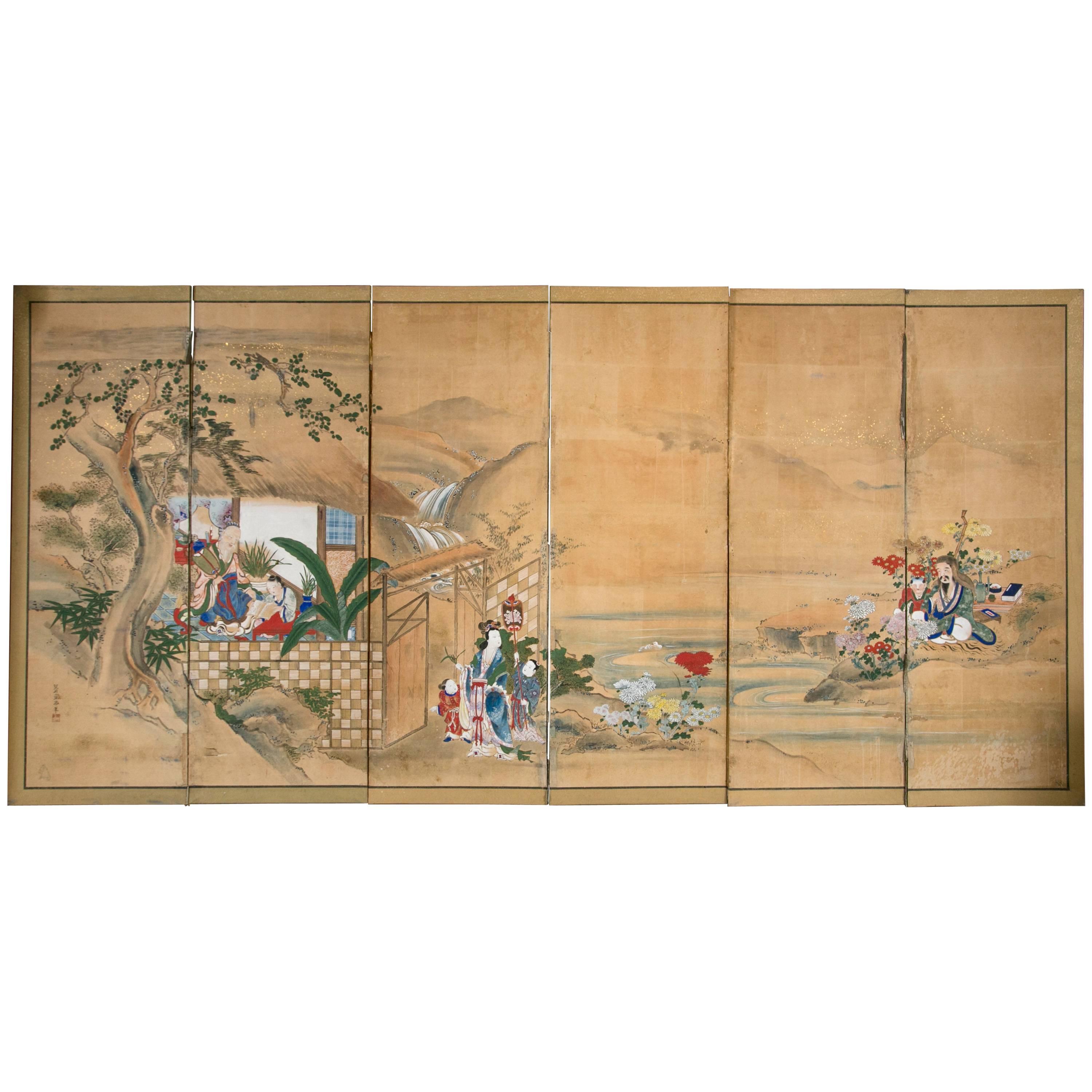 Six-Panel 18th Century Japanese Screen For Sale