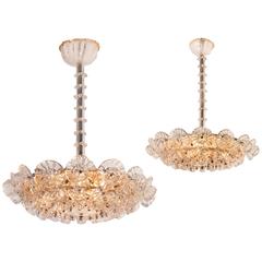 Barovier & Toso, Rare Matched Pair of Italian Murano Glass Chandeliers