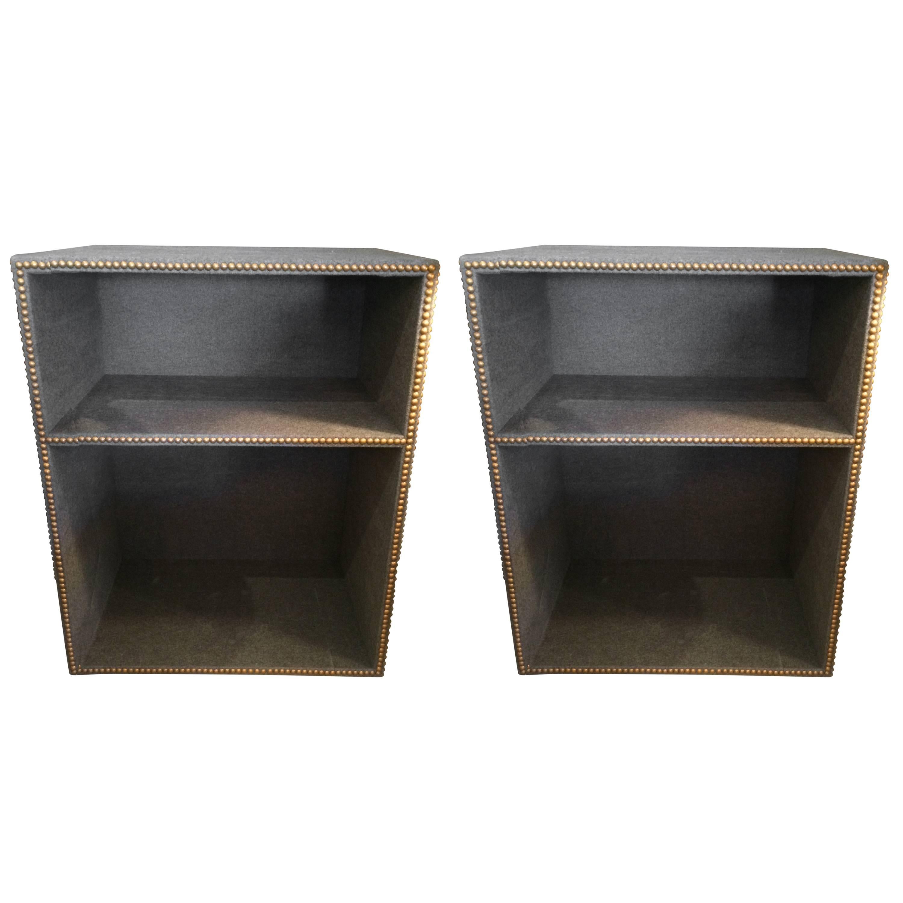 Pair of Custom Ralph Lauren Grey Flannel Nightstands