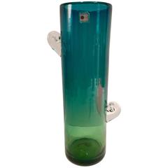 80's Modern Blenko Glass Abstract 2 Handle Vase 8