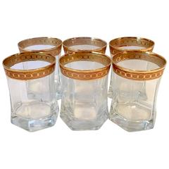 Set of Six Italian 22-Karat Gold Rim Infinity Pattern Glasses