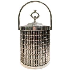 Mid-Century Faux Bamboo Thermal Silver Plate Lidded Ice Bucket