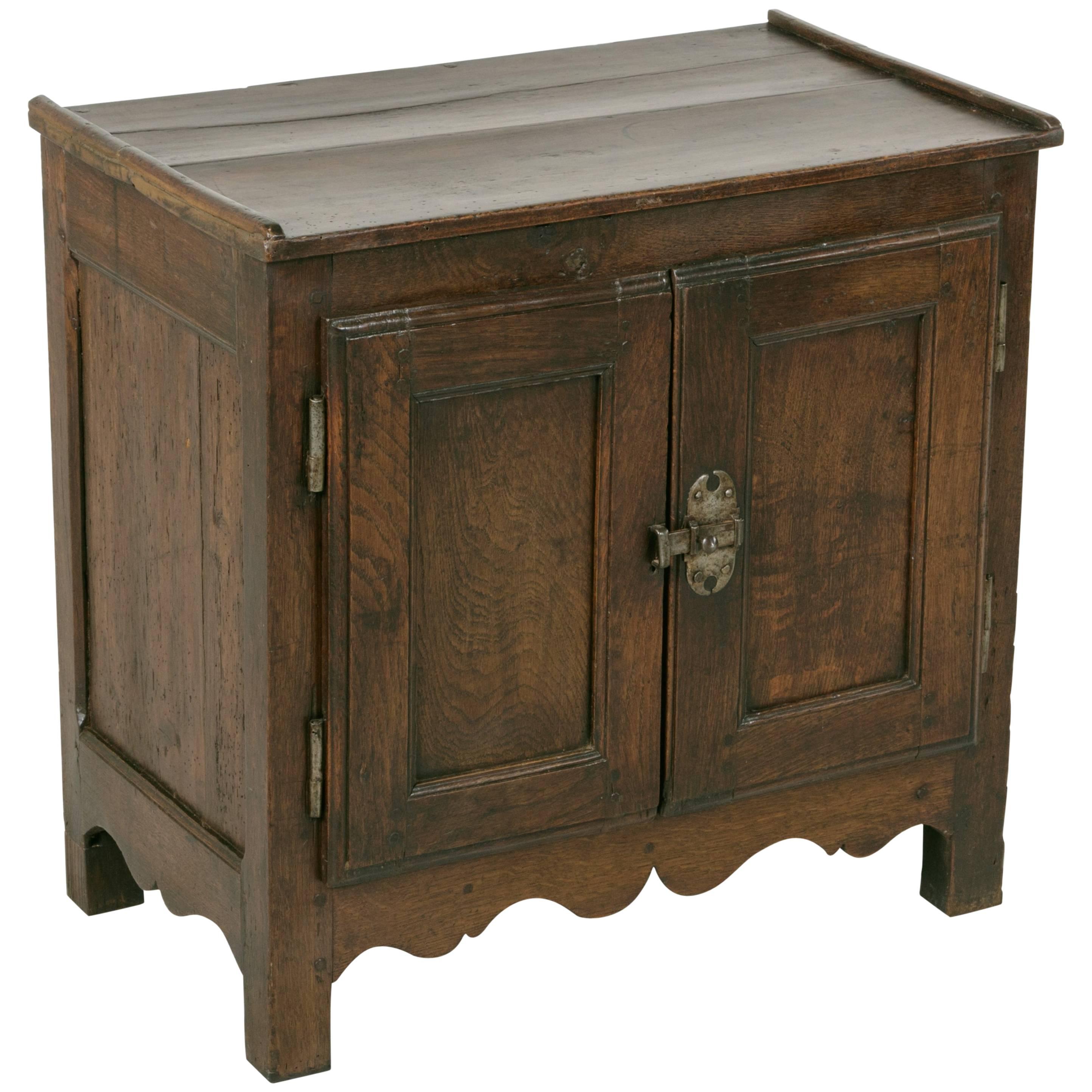 18th Century French Cabinet Side Table Solid Oak with Iron Latch from Normandy