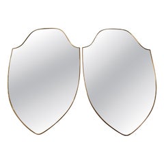 1950's Modernist Shaped Brass Shield Wall Mirror , Gio Ponti Style