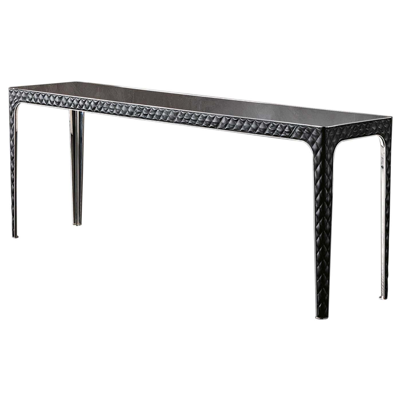 Shadow Console in Leather with Steel Legs Marble Top For Sale at 1stDibs