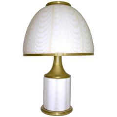 1970s Fabbian by Mazzega Double Lit White and Gold Glass Round Table Lamp