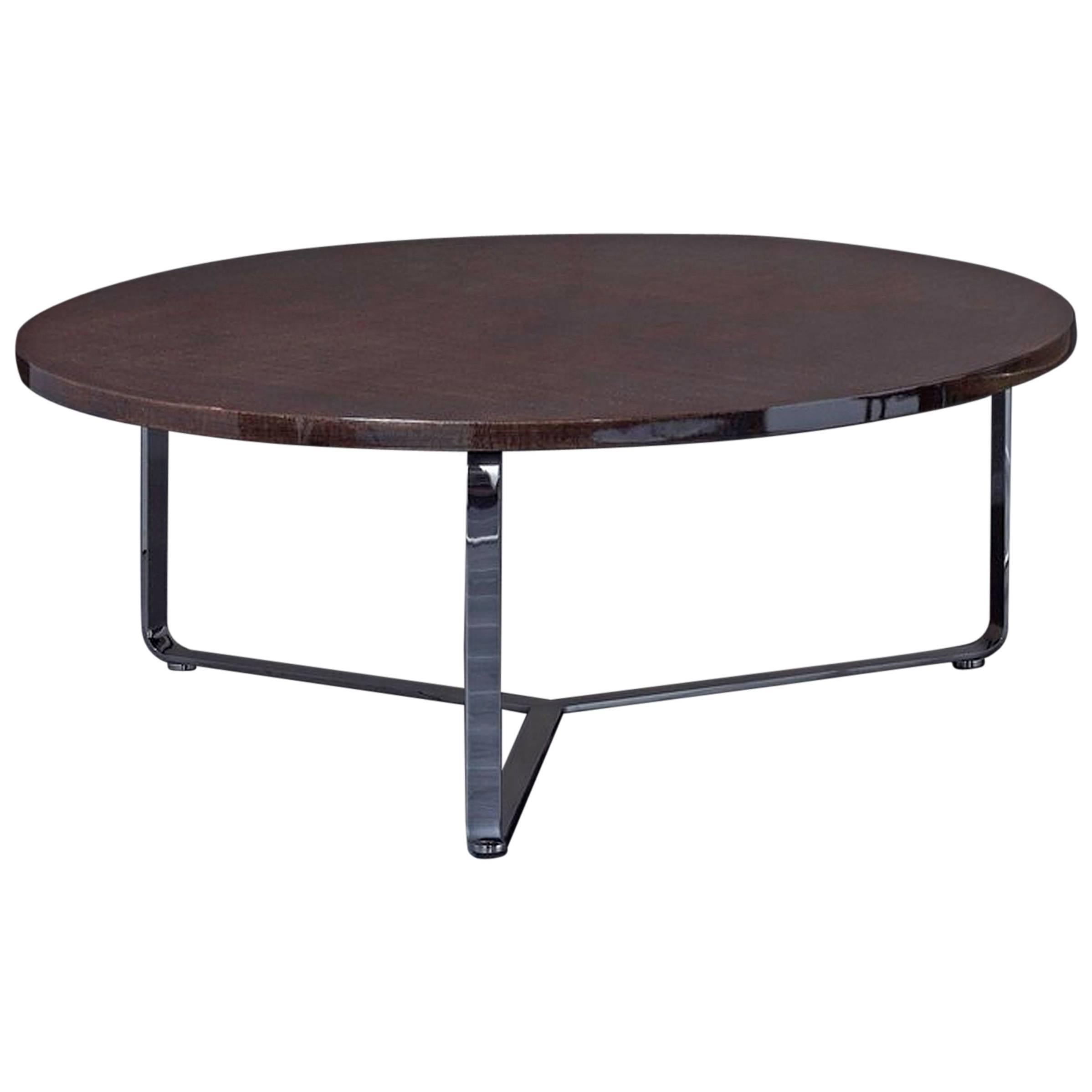 Edge Coffee Table Polished Stainless Steel Structure and Leather Top For Sale