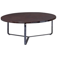 Edge Coffee Table Polished Stainless Steel Structure and Leather Top