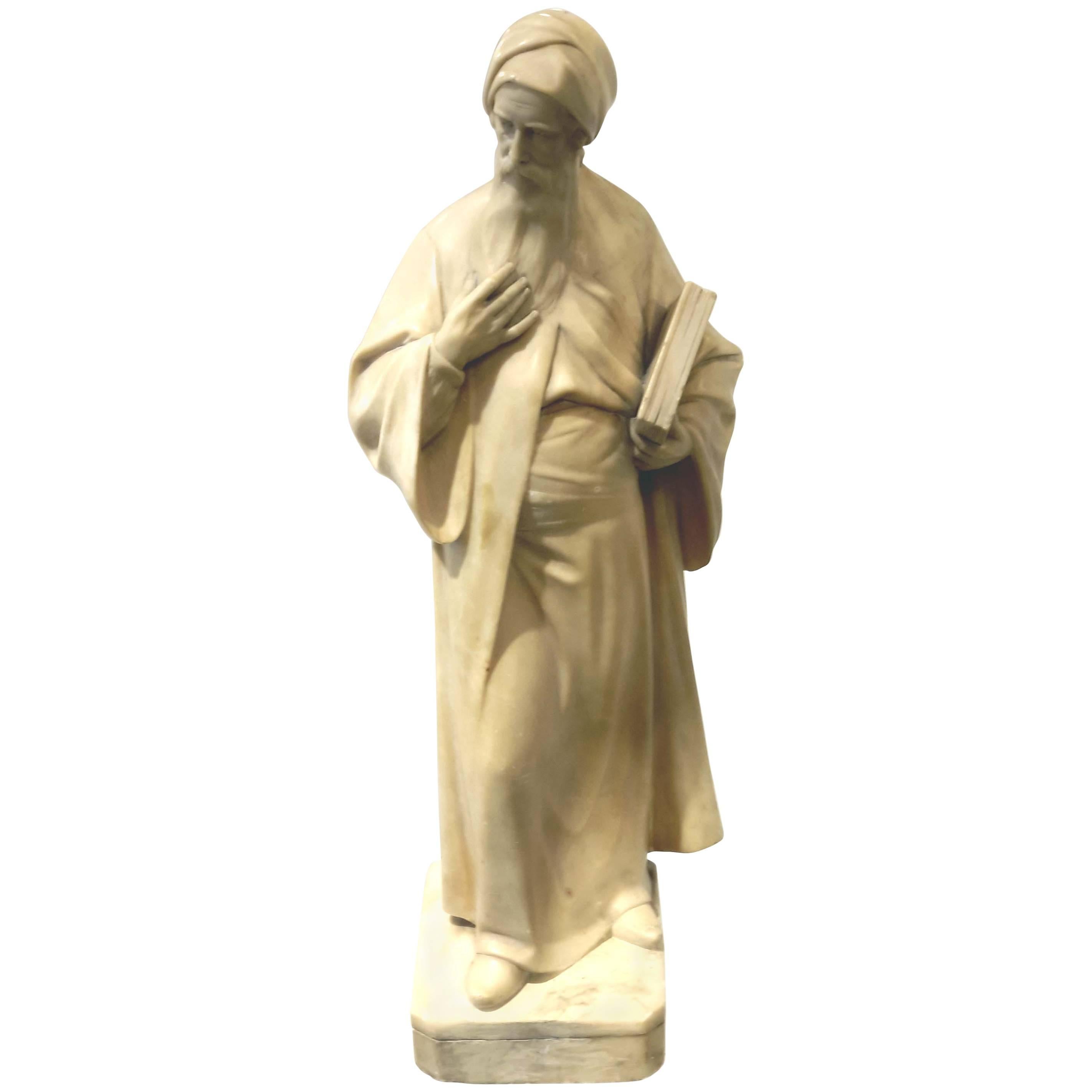 Great Italian Carved Alabaster Figure of Nathan the Wize, 19th Century For Sale