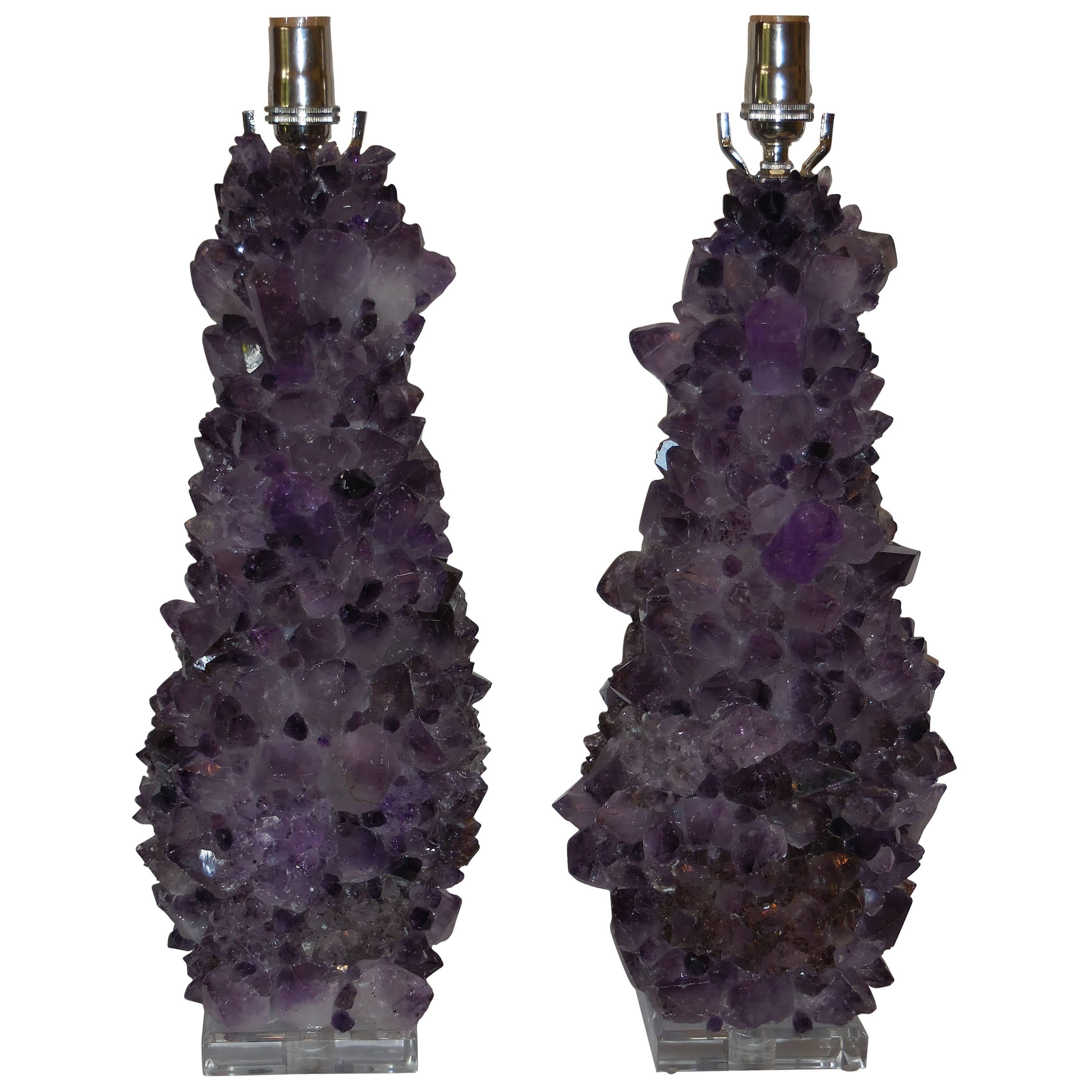 Pair of Amethyst Crystal Quartz Table Lamps