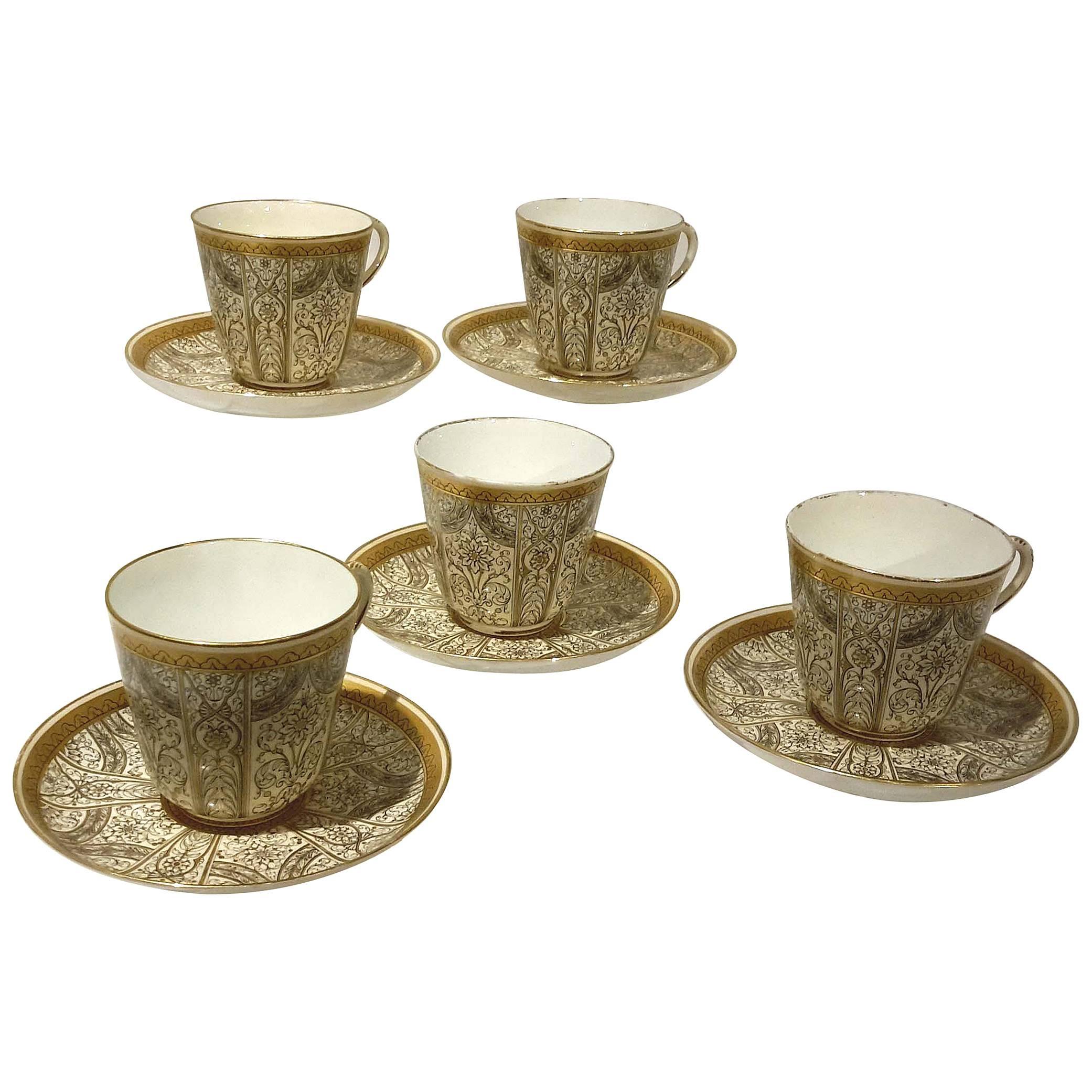 Group of Five Royal Worcester Porcelain Cup and Saucers Aesthetic Movement, 1890 For Sale