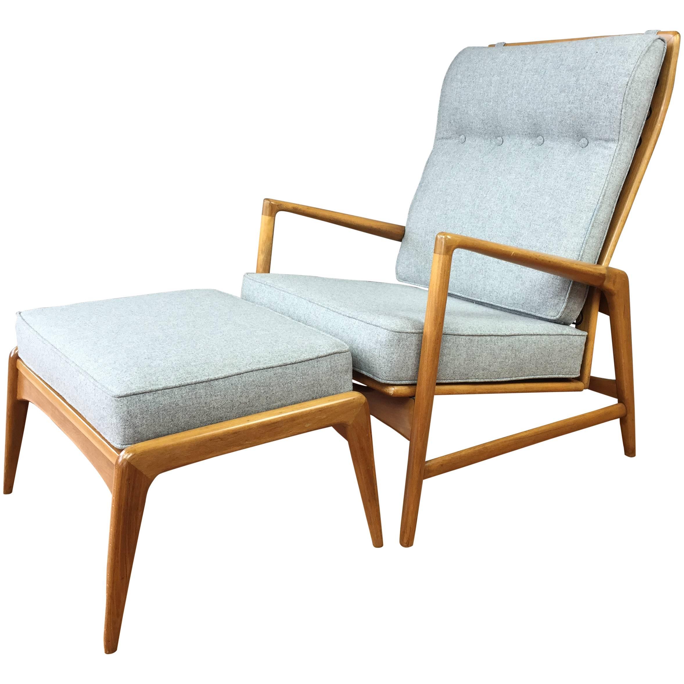  Ib Kofod-Larsen Reclining Lounge Chair and Ottoman for Selig