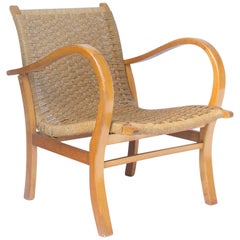 1960, Dutch Designer for V&D Holland, Easy Chair in Wood and Rope