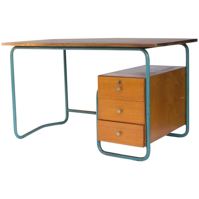 1930 Office Desk In Style Of Corbusier Painted Metal And Wood At 1930 Office Desk In Style Of Corbusier Painted Metal And Wood For