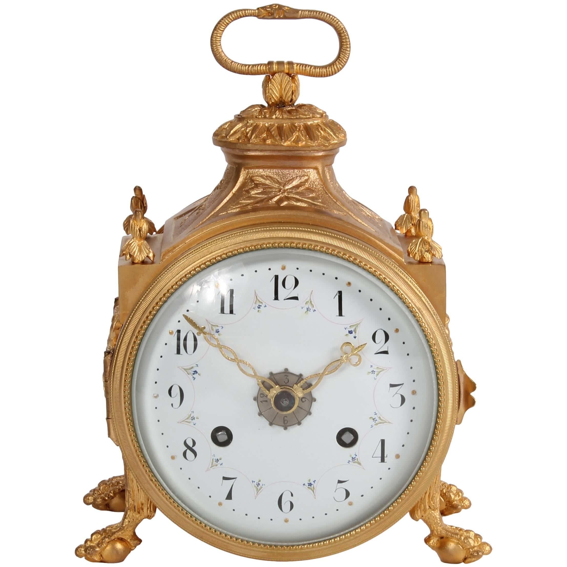 Swiss Louis XVI-Style Gilt Brass 'Pendule D'officier' with Alarm, circa 1890