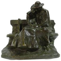 Antique Frick Ferdinand, "Les amoureux sur un banc", Bronze with a Brown Patina, 1906