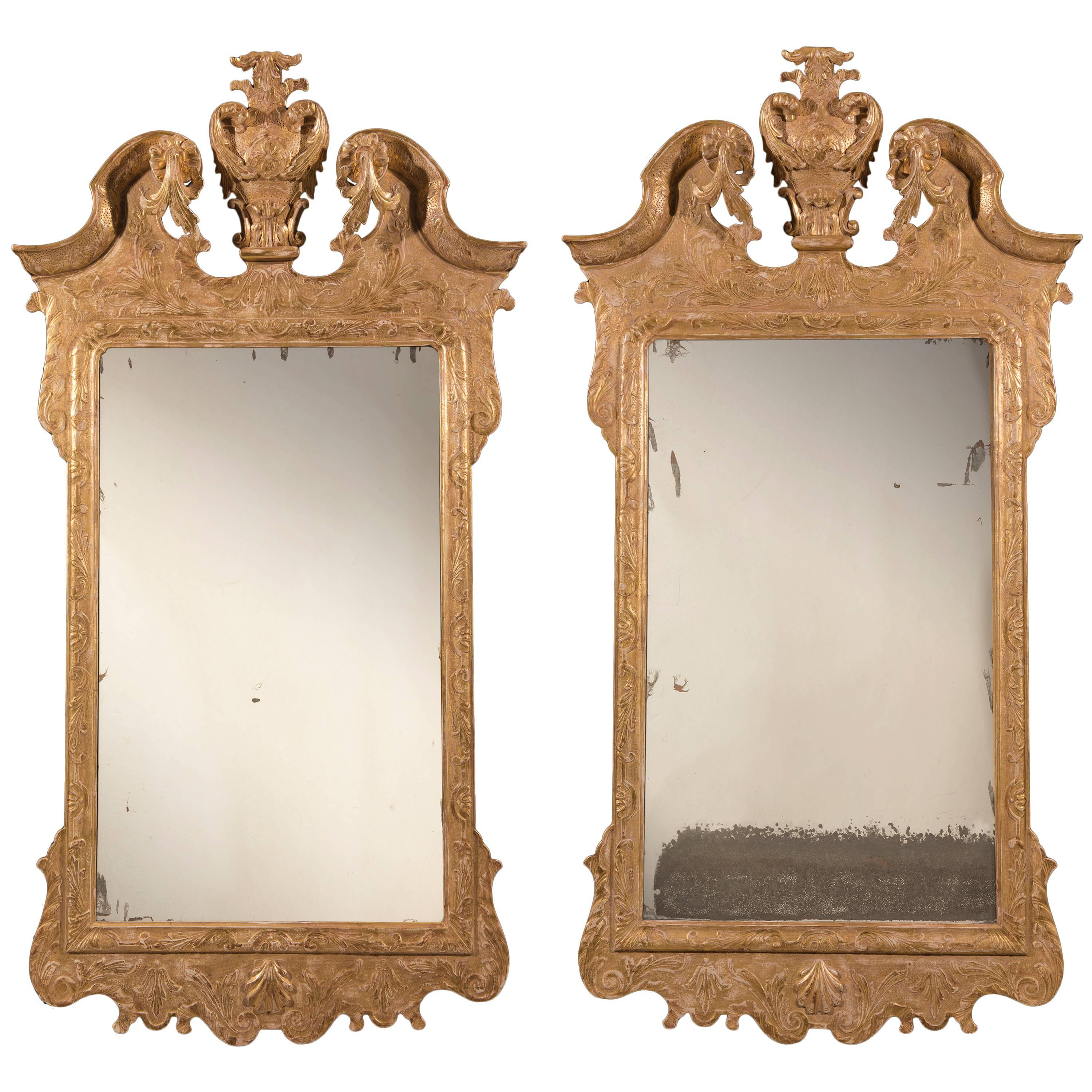 Pair of 19th Century George I Style Carved Giltwood Mirrors