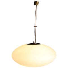 Ellittico Hanging Lamp by Stilnovo Opaline Glass Brass Vintage Italy 1950s-1960s