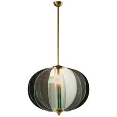 Brass and Glass Hanging Lamp Vintage Manufactured in Italy, 1950s