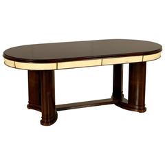 Table Rosewood Veneer Parchment Paper Back-Painted Glass Vintage, Italy, 1940s