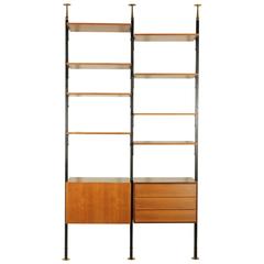 Bookcase with Chest of Drawers Teak Veneer Brass Vintage, Italy, 1950s-1960s