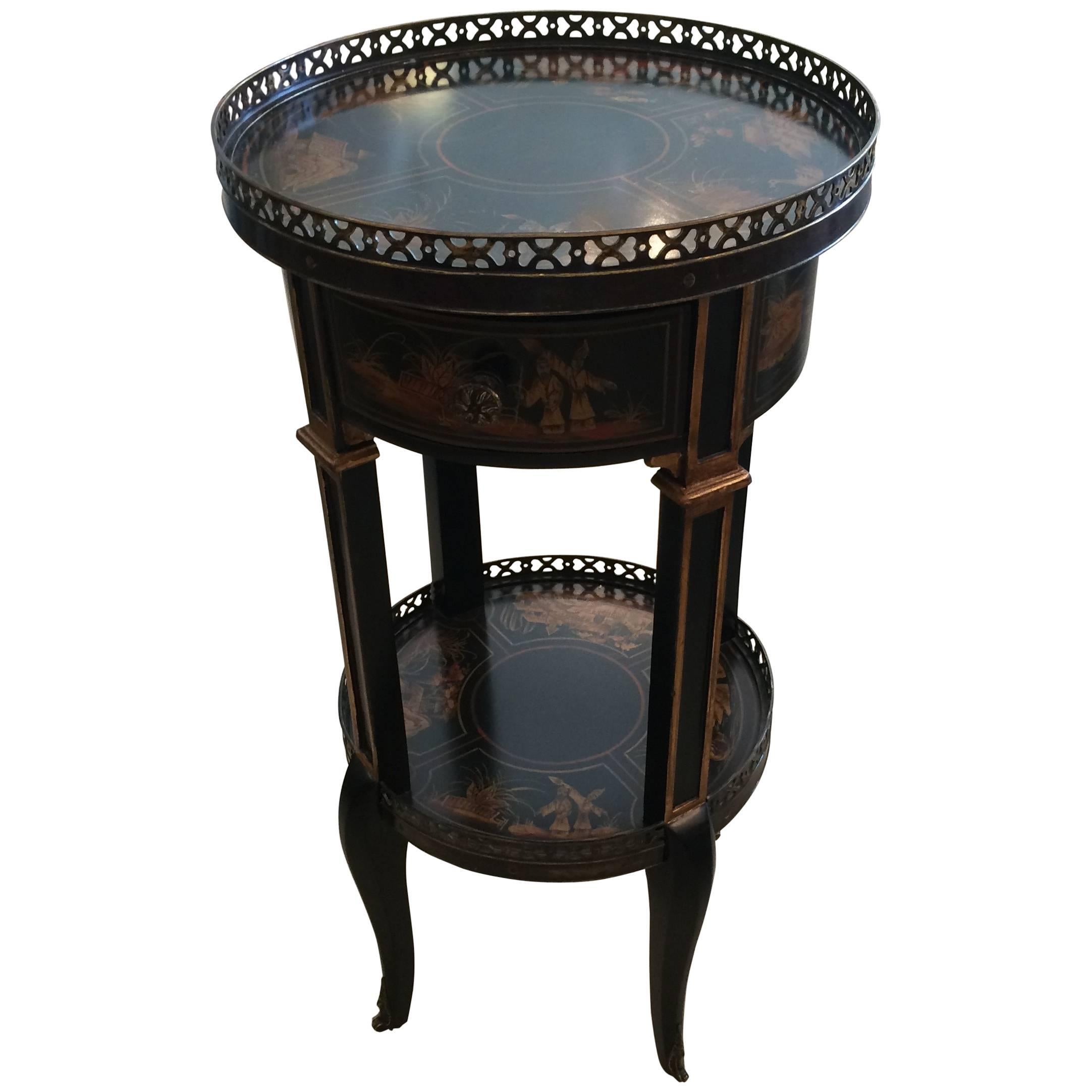 Elegant Chinoiserie Style Two-Tier Side Table