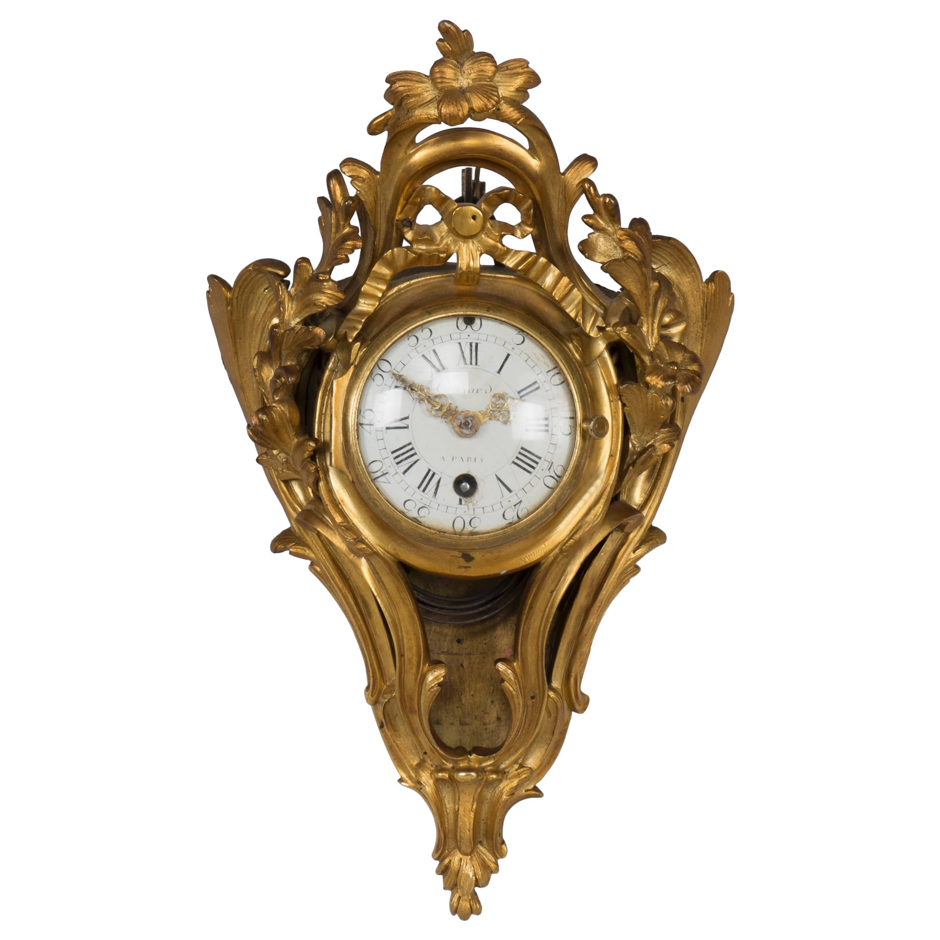 Little Gilt Bronze Alcove Wall Clock For Sale