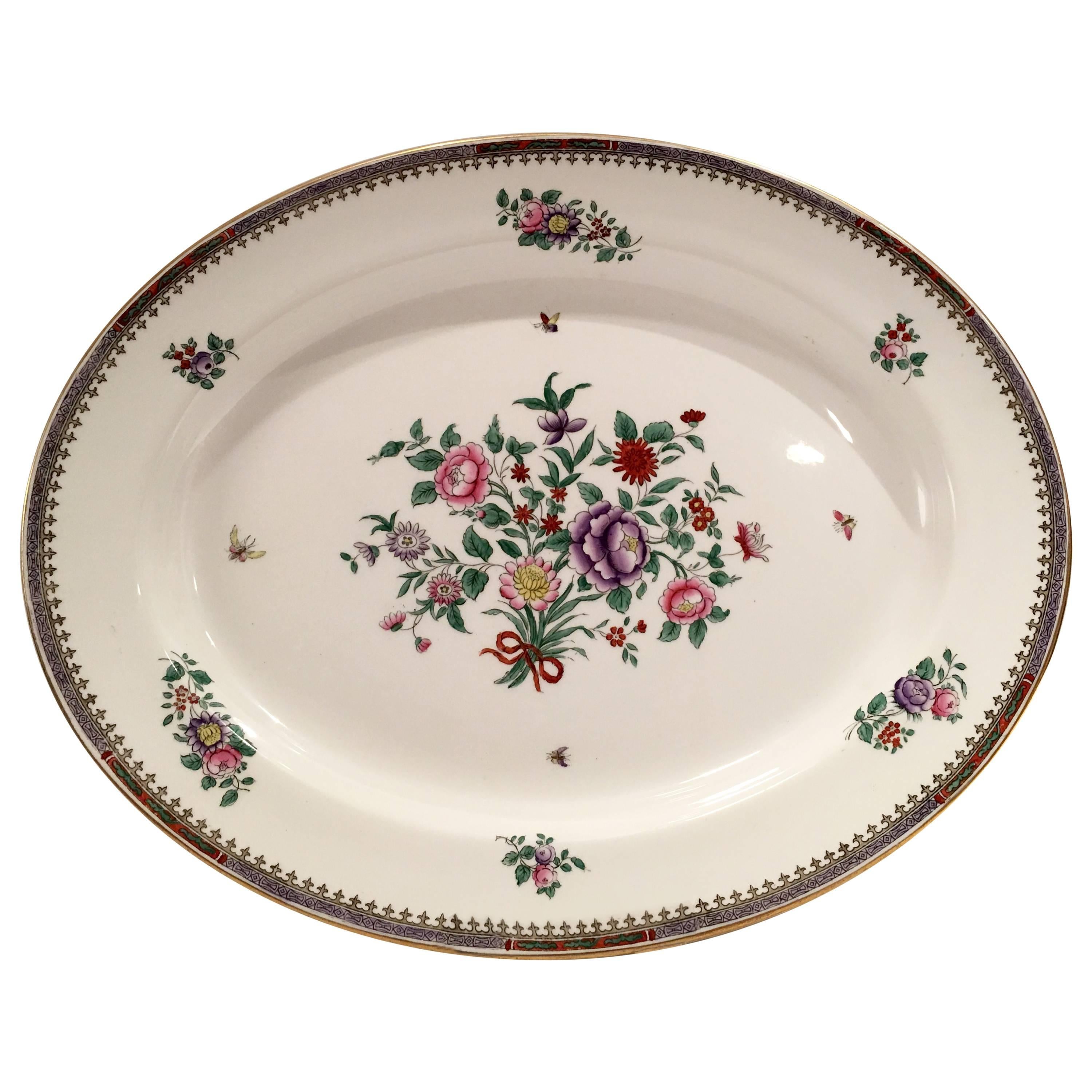 60'S English Spode Bone China Large Oval Serving Platter, Lowestoft