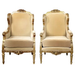 Important Pair of Late 19th Century Louis XVI Style Giltwood Bergères