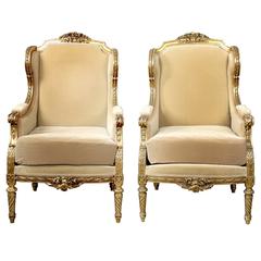 Important Pair of Late 19th Century Louis XVI Style Giltwood Bergères 11