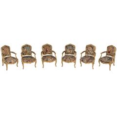 Set of Six Louis XV Armchairs Stamped by Mariette