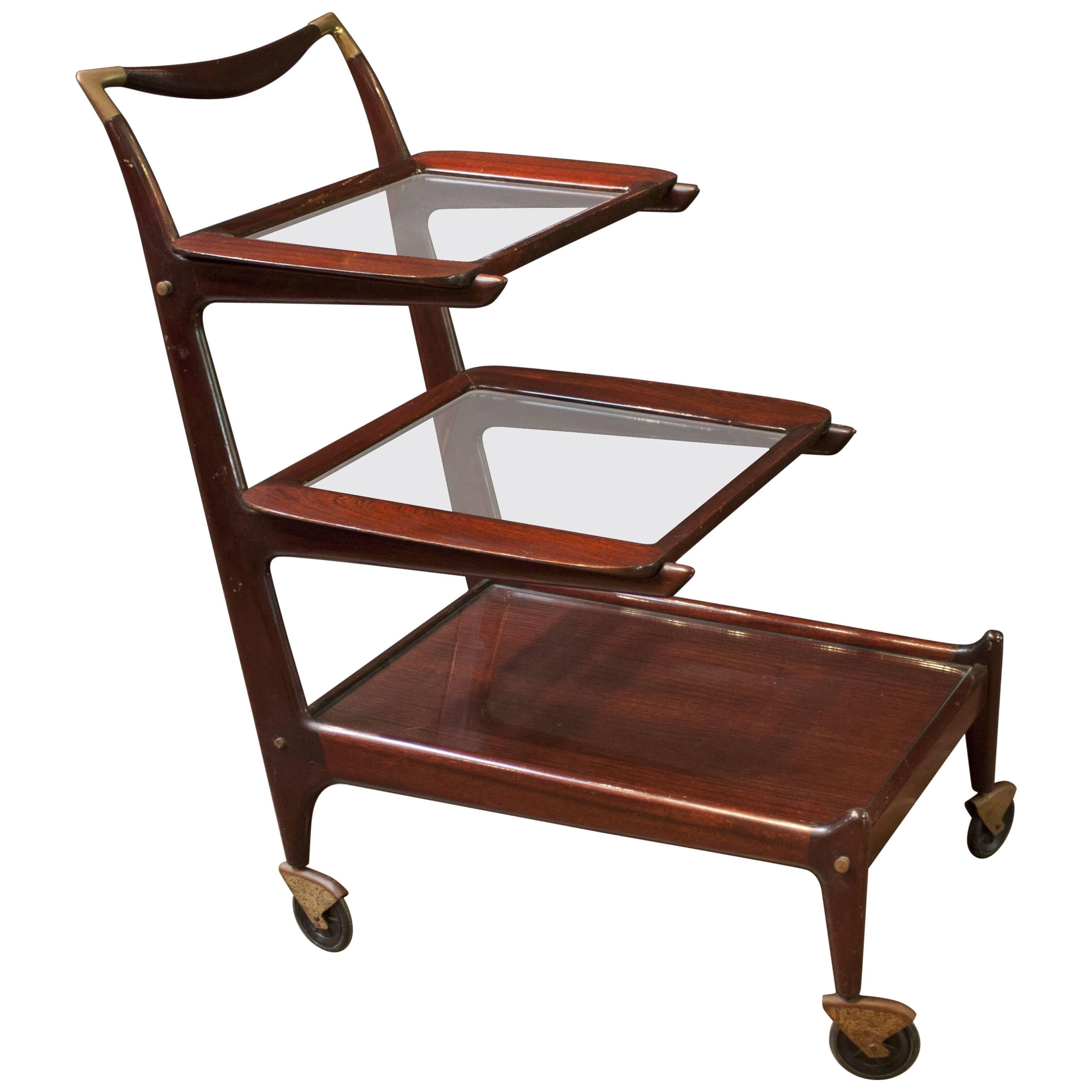 Sleek and Sexy Italian Mod Rosewood Bar Cart by Cesare Lacca