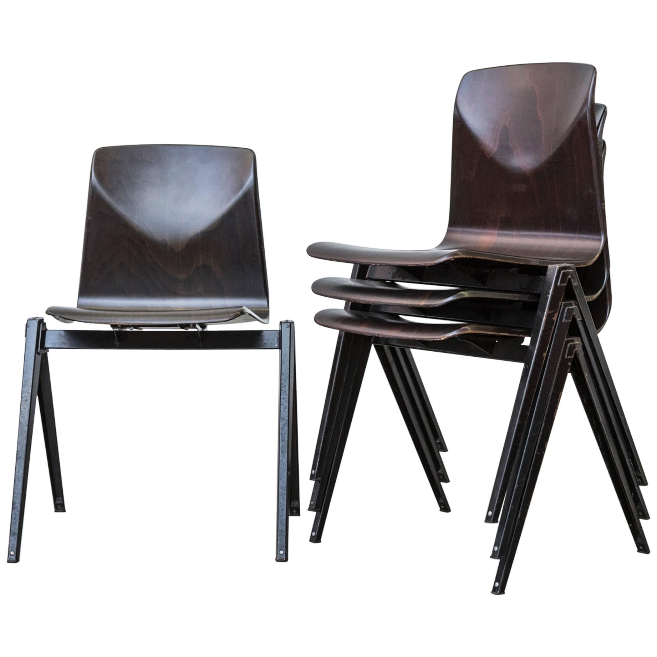 Set of Four Prouve Style Industrial Stacking Chairs